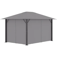 Outsunny 10' x 13' Patio Gazebo Aluminum Frame Outdoor Canopy Shelter with Sidewalls, Vented Roof for Garden, Lawn, Backyard, and Deck, Gray(m-6)
