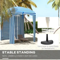 Outsunny 5.8' x 5.8' Cabana Umbrella with Walls, Vents, Ruffles, Carry Bag, Beach Umbrella, Blue White Stripe(m-7)