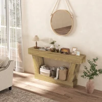 HOMCOM 63 Inch Vintage Console Table, Narrow Entryway Table with Open Shelf for Living Room, Oak(m-9)