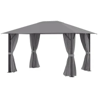 Outsunny 10' x 13' Patio Gazebo Aluminum Frame Outdoor Canopy Shelter with Sidewalls, Vented Roof for Garden, Lawn, Backyard, and Deck, Gray(m-9)