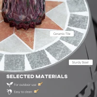 Outsunny Decorative Outdoor Stool, 12" Round Patio Side Table, Mosaic Accent Plant Stand for Garden, Balcony, Gray(m-6)