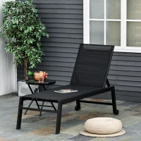 Outsunny Outdoor Chaise Lounge with Wheels, Five Position Recliner for Sunbathing, Suntanning, Steel Frame, Breathable Fabric for Beach, Yard, Patio, Black(m-2)