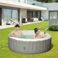 Outsunny 4-6 Person Inflatable Portable Hot Tub Outdoor Round Heated Spa with 130 Jets, Cover, Filter Cartridges, Grey(m-2)