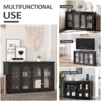 HOMCOM Sideboard Buffet Cabinet, Stackable Credenza, Coffee Bar Cabinet with Sliding Glass Door and Adjustable Shelf, Black(m-8)