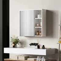 HOMCOM Bathroom Medicine Cabinet with Mirror, Wall Mount Mirror Cabinet with Open Shelves, White Wood Grain(m-8)