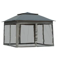 Outsunny 11' x 11' Pop Up Canopy, Outdoor Patio Gazebo Shelter with Removable Zipper Netting, Instant Event Tent w/ 114 Square Feet of Shade and Carry Bag for Backyard, Garden, Dark Gray(m-11)