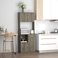 HOMCOM Kitchen Pantry Storage Cabinet with Microwave Stand, Buffet with Hutch, Door Cupboards, Drawer and Adjustable Shelves, Gray(m-2)
