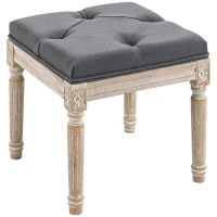 HOMCOM 16" Vintage Ottoman, Tufted Foot Stool with Upholstered Seat, Rustic Wood Legs for Bedroom, Living Room, Gray(m-11)