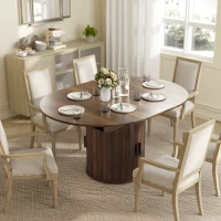 HOMCOM Extendable Dining Table for 6, 60" Farmhouse Kitchen Table with 2-Tier Storage Shelf and Fluted Sliding Doors, Walnut(m-11)