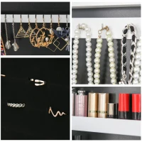 HOMCOM Free Standing Armoire Organizer, Lighted Mirrored Jewelry Cabinet w/ Angle Adjustable & 16 LED Lights Warm White(m-10)