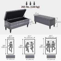 HOMCOM Storage Ottoman, Linen Fabric End of Bed Bench with Soft Close Lid, Button Tufted Storage Bench for Living Room, Entryway or Bedroom, 42" x 17" x 19", Grey(m-3)