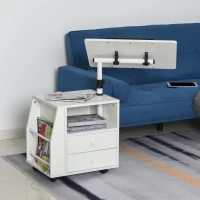HOMCOM Modern End/Side Table for Living Room with a 360° Adjustable Height Tabletop & Storage Drawers, White(m-2)