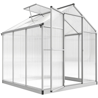 Outsunny 6' L x 6' W Walk-In Polycarbonate Greenhouse with Roof Vent for Ventilation & Rain Gutter for Winter