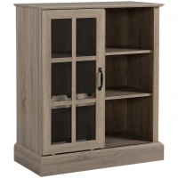 HOMCOM Wine Bar Cabinet, with 6-Bottle Wine Rack and Stemware Racks, Buffet Cabinet with Sliding Glass Door for Kitchen, Brown(m-11)