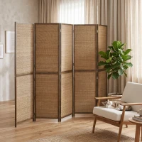 HOMCOM Room Divider, 6 Panel Folding Privacy Screen, 6 FT Tall Hand-Woven Bamboo Wall Partition, Brown(m-9)