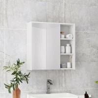 HOMCOM Bathroom Medicine Cabinet with Mirror, Wall Mount Mirror Cabinet with Open Shelves, White Wood Grain(m-1)