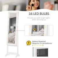 HOMCOM Free Standing Armoire Organizer, Lighted Mirrored Jewelry Cabinet w/ Angle Adjustable & 16 LED Lights Warm White(m-5)