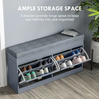 HOMCOM Modern Shoe Storage Bench, Entry Way Bench with Cushion, 2 Drawers, Storage Ottoman Bench, Holds 8 Pairs, Gray(m-4)