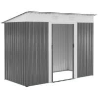 Outsunny 8' x 3.5' Metal Lean to Garden Shed, Outdoor Storage Shed, Garden Tool House with Double Sliding Doors, 2 Air Vents for Backyard, Patio, Lawn, Gray(m-11)