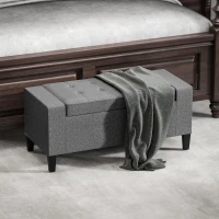 HOMCOM 36" Storage Ottoman Bench, Linen-Look Fabric End of Bed Bench with Solid Wood Frame and Legs, Tufted Storage Chest, Footrest for Living Room, Bedroom, Entryway, Grey(m-6)