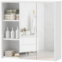 HOMCOM Bathroom Medicine Cabinet with Mirror, Wall Mount Mirror Cabinet with Open Shelves, White Wood Grain(m-2)