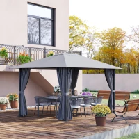 Outsunny 10' x 13' Patio Gazebo Aluminum Frame Outdoor Canopy Shelter with Sidewalls, Vented Roof for Garden, Lawn, Backyard, and Deck, Gray(m-2)
