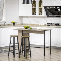 HOMCOM Counter Height Table with Drop Leaf, Extendable Bar Table with Adjustable Storage Shelf, Light Grey(m-1)