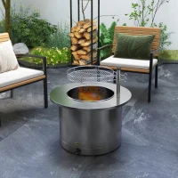 Outsunny 2-in-1 Smokeless Firepit, Stainless Steel Bonfire Stove with Poker and Ash Tray for Backyard, Patio, Picnic, Silver(m-2)