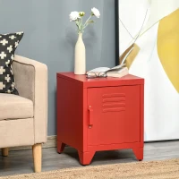 HOMCOM Industrial End Table, Living Room Side Table with Locker-Style Door and Adjustable Shelf, Red(m-10)