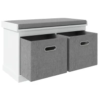 HOMCOM Shoe Storage Bench with Seat, Entryway Bench Seat with Cushion, 2 Fabric Drawers for Hallway, White(m-9)