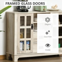 HOMCOM Sideboard Buffet Cabinet with Glass Door, Coffee Bar Cabinet with Storage Drawers & Adjustable Shelves for Kitchen, Living Room, White Oak(m-5)