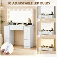 HOMCOM Vanity Desk with 10 Dimmable LED Lights, Mirror Dressing Table with 7 Drawers and Charging Station, White(m-5)