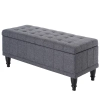 HOMCOM Storage Ottoman, Linen Fabric End of Bed Bench with Soft Close Lid, Button Tufted Storage Bench for Living Room, Entryway or Bedroom, 42" x 17" x 19", Grey(m-11)