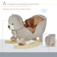 Qaba Bear-Shaped Kids Rocking Horse with Sound for 18-36 Months, Gray(m-7)