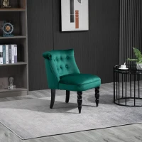HOMCOM Vintage Leisure Accent Chair, Armless Chair with Button Tufted Straight Back, Turned Legs, Thick Sponge Padding for Living Room, Dining Room, Study, Dark Green(m-1)
