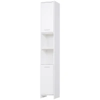 HOMCOM Tall Bathroom Vanities, Narrow Bathroom Cabinets with 2 Doors, Open Compartment and Adjustable Shelves, White(m-2)
