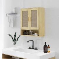 HOMCOM Over the Toilet Bathroom Cabinet, Bathroom Wall Cabinet with 2 Doors and Adjustable Shelf, Distressed Oak(m-2)