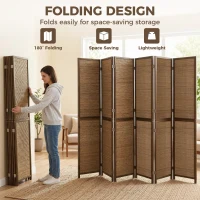 HOMCOM Room Divider, 6 Panel Folding Privacy Screen, 6 FT Tall Hand-Woven Bamboo Wall Partition, Brown(m-6)