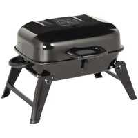 Outsunny 14" Portable Grill, Small Charcoal Grill for Outdoor Cooking, BBQ, Camping, Enamel Coated, Folding Legs, Black(m-1)