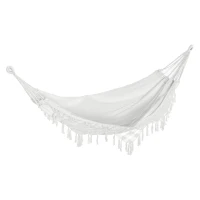 Outsunny Extra Large Boho Hammock with Macrame Tassel Fringe, Includes Carrying Bag, Indoor Outdoor Tree Hammock, White(m-11)
