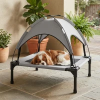 PawHut Elevated Dog Bed with Canopy, Raised Outdoor Pet Bed for Camping with Washable Breathable Mesh, 30" x 24" x 27"(m-10)