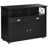 HOMCOM Sideboard Buffet Cabinet, Coffee Bar Cabinet, Kitchen Cabinet with Storage Drawers, Large Tabletop and Crossbar Side Design, Black(m-1)