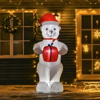 HOMCOM 6ft Christmas Inflatables Outdoor Decorations Polar Bear with a Present, Blow-Up Yard Christmas Decor with LED Lights Display(m-2)