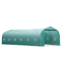 Outsunny 26' x 10' x 7' Walk-In Greenhouse Tunnel, Large Gardening Plant Hot House with 12 Windows and Zipper Doors for Backyard, Green(m-1)