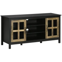 HOMCOM TV Cabinet, Farmhouse TV Stand for 55 Inch TV, Entertainment Center with Adjustable Shelves and Doors for Living Room, Black(m-11)