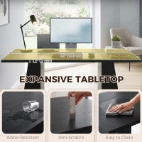 HOMCOM 63 Inch Computer Desk with Trapezoidal Frame Light Black Wood Grain(m-4)