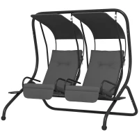 Outsunny 2-Seater Outdoor Porch Swing with Canopy, Patio Swing Chair for Garden, Poolside, Backyard, Gray(m-1)