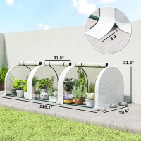 Outsunny 9.7' L x 3' W x 2.5' H Portable Tunneled Greenhouse with 3 Zippered Doors, Water/UV Fighting PE Cover, White(m-3)