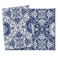 Outsunny Outdoor Rug for Patio, 9' x 18' Waterproof Large Mat, Reversible Plastic Straw Rug for Decor, Portable Outside RV Camping Area Carpet Mat for Backyard Porch Deck Picnic, Blue & White Floral(m-9)