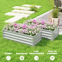 Outsunny Galvanized Raised Garden Beds, Outdoor Planter Box, Set of 2, for Flowers, Herbs and Vegetables, Silver(m-7)